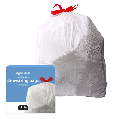Picture of Amazon Basics Flextra Tall Kitchen Drawstring Trash Bags, Unscented, 13 Gallon, 90 Count