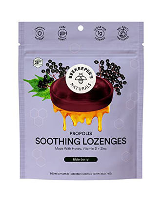 Picture of Beekeeper's Naturals Soothing Honey Elderberry Cough Drops Immune Support with Vitamin D, Zinc and Propolis Throat Soothing Lozenges, 14 Ct