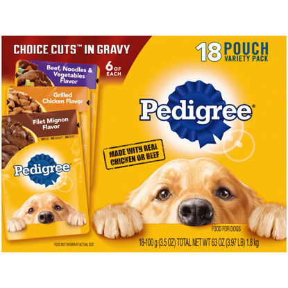 Picture of PEDIGREE CHOICE CUTS in Gravy Adult Soft Wet Meaty Dog Food Variety Pack, (18) 3.5 oz. Pouches