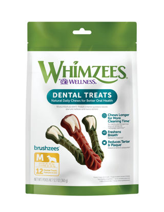 Picture of WHIMZEES by Wellness Brushing Dental Chews For Dogs, Grain-Free, Long Lasting Treats, Freshens Breath Medium Breed, 12 Count