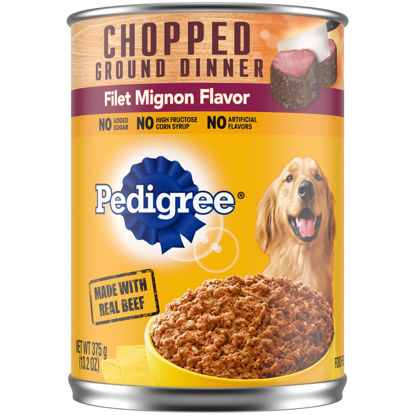 Picture of PEDIGREE CHOPPED GROUND DINNER Adult Canned Soft Wet Dog Food, Filet Mignon Flavor, 13.2 oz. Cans (Pack of 12)