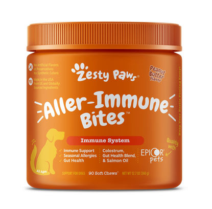Picture of Zesty Paws Allergy Immune Supplement for Dogs - with Omega 3 Salmon Fish Oil & EpiCor Pets + Probiotics for Seasonal Allergies - Peanut Butter