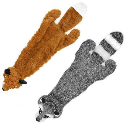 Picture of Best Pet Supplies 2-in-1 Stuffless Squeaky Dog Toys with Soft, Durable Fabric for Small, Medium, and Large Pets, No Stuffing for Indoor Play, Holds a Plastic Bottle - Fox, Raccoon, Medium