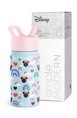 Picture of Simple Modern Disney Minnie Mouse Kids Water Bottle with Straw Lid | Reusable Insulated Stainless Steel Cup for Girls, School | Summit Collection | 14oz, Minnie Mouse Rainbows