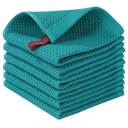 Picture of Homaxy 100% Cotton Waffle Weave Kitchen Dish Cloths, Ultra Soft Absorbent Quick Drying Dish Towels, 12x12 Inches, 6-Pack, Teal