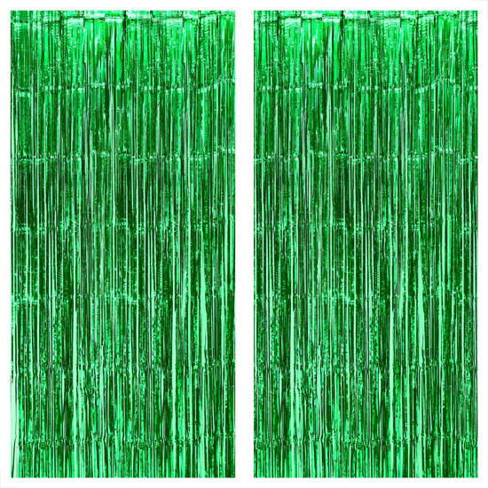 Picture of KatchOn, XtraLarge Green Streamers Backdrop - 8x6.4 Feet, Pack of 2 | Green Streamers Party Decorations | Green Fringe Curtain for Jungle Party Decorations | Green Backdrop, Football Party Decorations