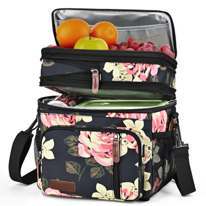 Picture of MIYCOO Insulated Lunch Bags for Women Men Large Lunch Box Leakproof Double Deck Soft Cooler Tote Bag (Flower, 15L)