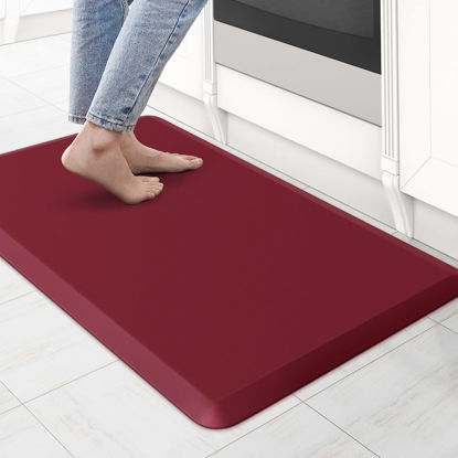 Picture of KitchenClouds Kitchen Mat Cushioned Anti Fatigue Rug 17.3"x28" Waterproof Non Slip Kitchen Standing Desk Mat Comfort Floor Mats for Kitchen House Sink Office (Red)