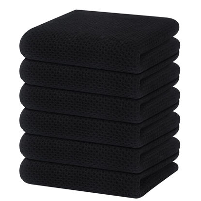 Picture of Homaxy 100% Cotton Waffle Weave Kitchen Dish Towels, Ultra Soft Absorbent Quick Drying Cleaning Towel, 13 x 28 Inches, 6-Pack, Black