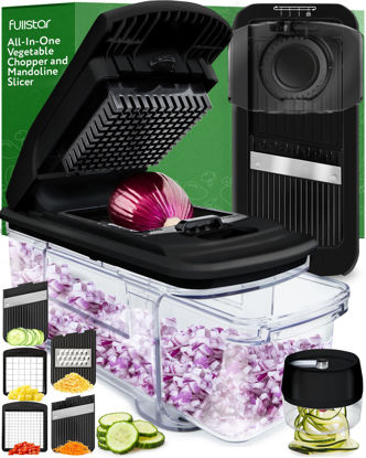 Picture of Fullstar All-in-1 Black Vegetable Chopper, Mandoline Slicer & Cheese Grater - Multi Blade French Fry Cutter & Veggie Dicer, Includes Handheld Spiralizer - Kitchen Gadgets - Black