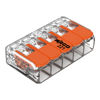Picture of 221-415 | WAGO Lever-Nuts® Splicing Connector | for Solid and Stranded Conductors | 5-Conductor with Operating levers | 24-12 AWG | Transparent housing | [Jar of 225 Pieces]