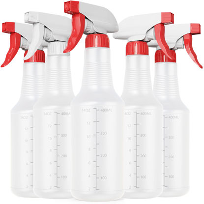 Picture of Veco Spray Bottle (5 Pack,16 Oz) with Measurements and Adjustable Nozzle(Mist & Stream Mode), HDPE Plastic Spray Bottles for Cleaning Solution, Household/Commercial/Industrial Use, No Leak and Clog