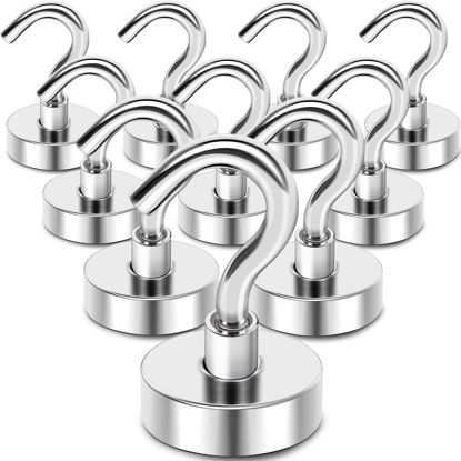 Picture of MIKEDE Magnetic Hooks Heavy Duty, 25Lbs Neodymium Magnets with Hooks for Refrigerator, 10Pcs Strong Cruise Hooks for Hanging, Magnetic Hanger for Grill, Toolbox, Storage