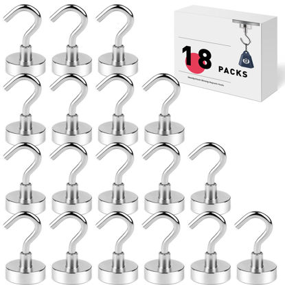 Picture of LOVIMAG Magnetic Hooks, 25Lbs Strong Heavy Duty Magnet Hooks for Refrigerator, Strong Magnetic Hooks for Hanging, Cruise Cabins, Home, Kitchen, Workplace, Office and Garage etc- 18Pack