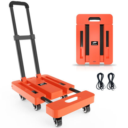 Picture of SOLEJAZZ Folding Hand Truck Dolly, Portable Dolly for Moving, 500LB Luggage Cart Dolly with 6 Wheels & 2 Bungee Cords for Luggage, Travel, Moving, Shopping, Office Use, Orange