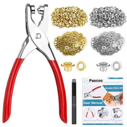 Picture of 1203Pcs Grommet Tool Kit with Eyelet Pliers, PAXCOO 1/4 Inch Fabric Grommet Kit with Fabric Eyelets Grommets, Washers and Hole Punch Grommet Hand Press kit for Fabric/Leather/Belt/Shoes/Cloths