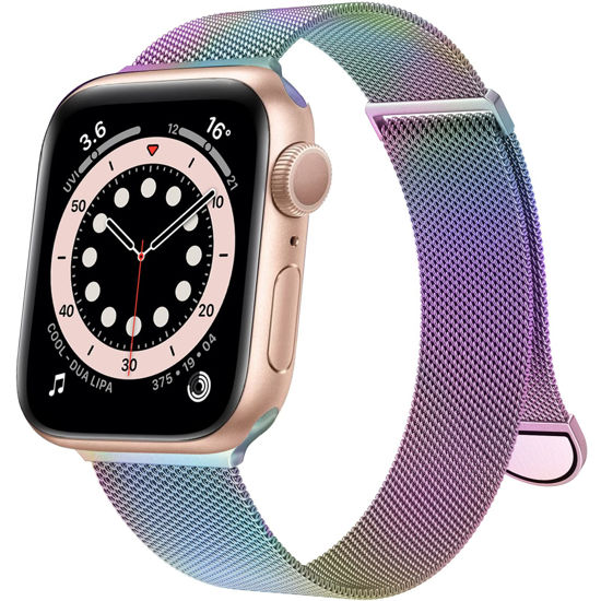 Picture of Marge Plus for Apple Watch Band Series Ultra 8 7 6 5 4 3 2 1 SE 38mm 40mm 41mm 42mm 44mm 45mm 49mm Women and Men, Stainless Steel Mesh Loop Magnetic Clasp Replacement for iWatch Bands (45mm/44mm/42mm/49mm, Rainbow).