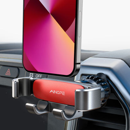 Picture of AINOPE Car Phone Holder Mount 2022 Upgraded Gravity Car Phone Mount with Newest Air Vent Clip Auto Lock Hands Free Cell Phone Holder Mount for Car Compatible for iPhone 13 Pro Max & All Phones Red