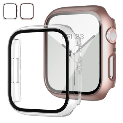 Picture of 2 Pack Case with Tempered Glass Screen Protector for Apple Watch Series 6/5/4/SE 40mm,JZK Slim Guard Bumper Full Coverage Hard PC Protective Cover HD Ultra-Thin Cover for iWatch 40mm,Rose Gold+Clear