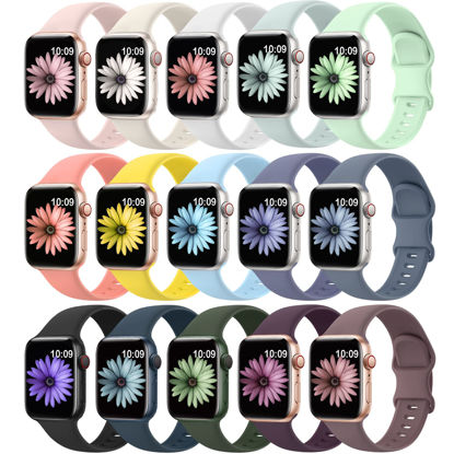 Picture of 15 Pack Soft Silicone Bands Compatible with Apple Watch Band 40mm 41mm 38mm 45mm 44mm 42mm for Women Men,Waterproof Sport iWatch bands Replacement Strap Wristbands for iWatch SE Series 8 7 6 5 4 3 2 1