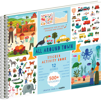 Picture of Sticker Books for Kids 2-4 (500+ Stickers) - All Around Town by Cupkin - 12 Coloring Pages, 12 Side by Side Scenes - Kids Activity Books - Fun Coloring Activity Book for Boys & Girls Ages 4-8 or 8-10