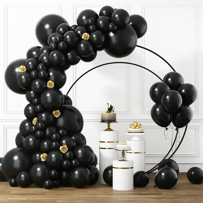 Picture of RUBFAC Black Balloons Different Sizes 105pcs 5/10/12/18 Inch for Garland Arch, Premium Party Latex Balloons for Birthday Graduation Wedding Holiday Balloon Party Decoration