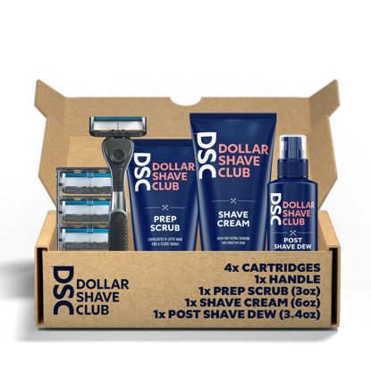 Picture of Dollar Shave Club | 6 Blade Ultimate Shave Bundle | Diamond Grip Club Series Razor Handle, 6 Blade Club Series Razor Cartridges, Prep Scrub 3oz, Shave Cream 6oz, Post Shave Dew 3.4oz
