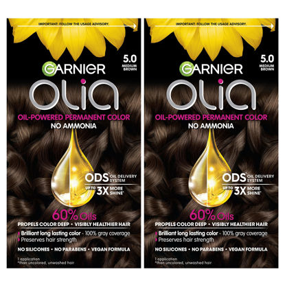 Picture of Garnier Hair Color Olia Ammonia-Free Brilliant Color Oil-Rich Permanent Hair Dye, 5.0 Medium Brown, 2 Count (Packaging May Vary)