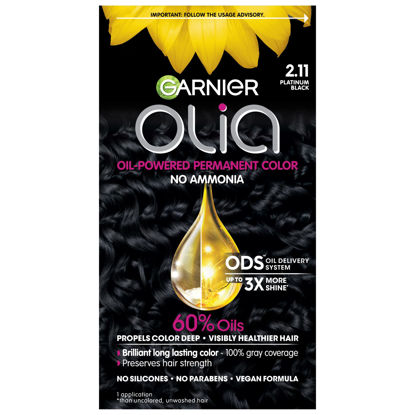 Picture of Garnier Olia Ammonia-Free Brilliant Color Oil-Rich Permanent Hair Color, 2.11 Platinum Black (1 Kit) Black Hair Dye (Packaging May Vary)