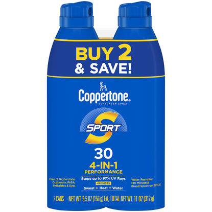 Picture of Coppertone SPORT Sunscreen Spray SPF 30, Water Resistant Spray Sunscreen, Broad Spectrum SPF 30 Sunscreen Pack, 5.5 Oz Spray, Pack of 2