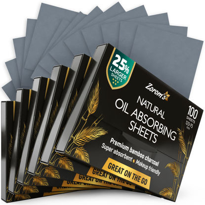 Picture of Natural Blotting Paper for Oily Skin with Bamboo Charcoal - 25% Larger - 6pk/600 Oil Blotting Sheets for Face - Makeup Friendly - Easy To Grab One