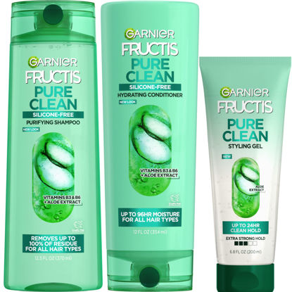 Picture of Garnier Fructis Pure Clean Purifying Shampoo, Hydrating Conditioner, and Strong Hold Styling Gel Set (3 Items), 1 Kit (Packaging May Vary)