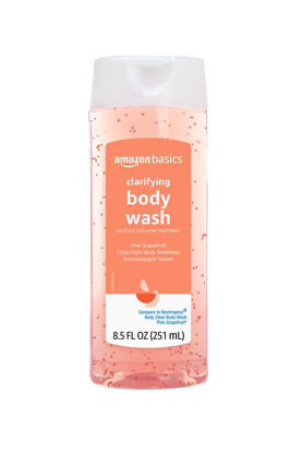 Picture of Amazon Basics Clarifying Pink Grapefruit Body Wash, 2% Salicylic Acid Acne Treatment, Dermatologist Tested, 8.5 Fluid Ounces, Pack of 1