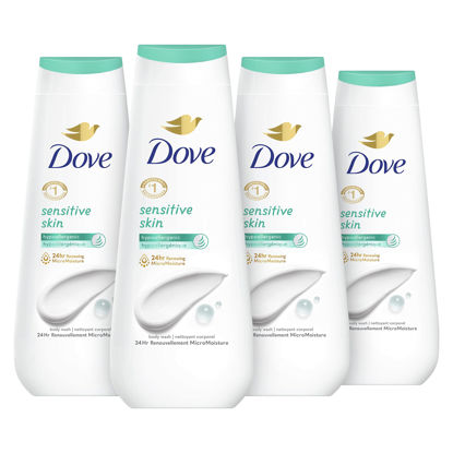 Picture of Dove Body Wash Sensitive Skin 4 Count Hypoallergenic, Paraben-Free, Sulfate-Free, Cruelty-Free, Moisturizing Cleanser Effectively Washes Away Bacteria While Nourishing Skin 20 oz