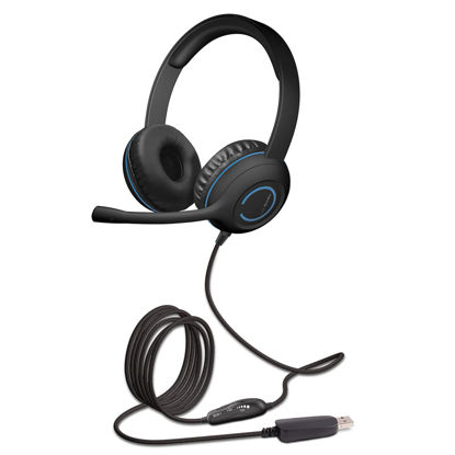 Picture of Cyber Acoustics Stereo USB Headset (AC-5008A), in-line Controls for Volume & Mic Mute, Adjustable Mic Boom for PC & Mac, Perfect for Classroom or Home