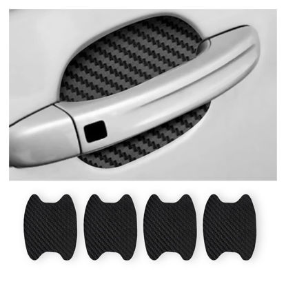 Picture of 4PCS Car Door Handle Sticker, Carbon Fiber Anti-Scratches Car Door Cup Protector, Non-Marking Auto Door Handle Protective Film, Universal for Most Car Handles (Black/4PCS)