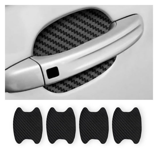 Picture of 4PCS Car Door Handle Sticker, Carbon Fiber Anti-Scratches Car Door Cup Protector, Non-Marking Auto Door Handle Protective Film, Universal for Most Car Handles (Black/4PCS)