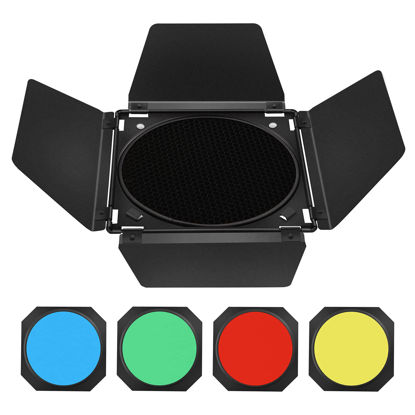 Picture of Godox Barn Door & Honeycomb Grid &4 Color Gel Filters Compatible for Standard Reflectors Accessories kit
