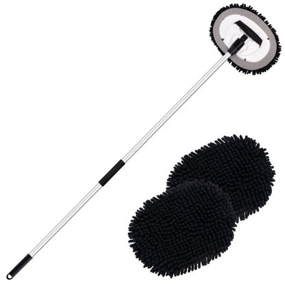 Picture of Ordenado 62" Car Wash Brush Kit Mitt Mop Sponge with Long Handle Chenille Microfiber Car Cleaning Brush Kit Supplies Car Washing Mop Kit Car Care Kit of Scratch-Free Replacement Head for Car RV Truck