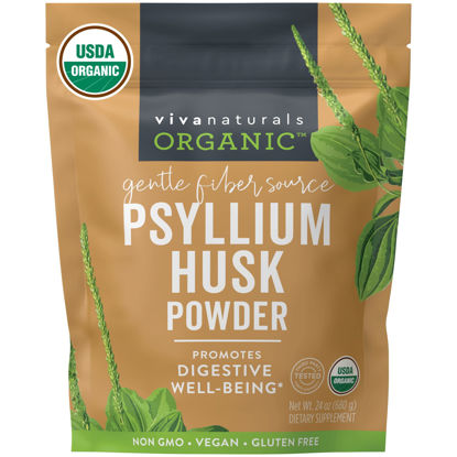 Picture of Viva Naturals Organic Psyllium Husk Powder (1.5 lbs) - Easy Mixing Fiber Supplement, Finely Ground & Non-GMO Powder for Promoting Regularity