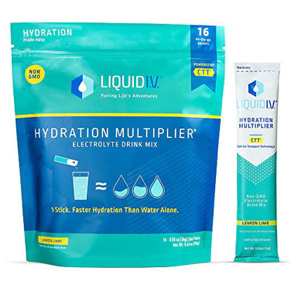 Picture of Liquid I.V. Hydration Multiplier - Lemon Lime - Powder Packets | Electrolyte Drink Mix | Easy Open Single-Serving | Non-GMO | 16 Stick
