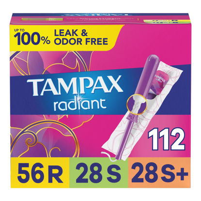 Picture of Tampax Radiant Tampons Multipack, Regular/Super/Super Plus Absorbency, With Leakguard Braid, Unscented, 28 Count x 4 Packs (112 Count total)