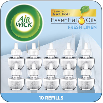 Picture of Air Wick Plug in Scented Oil Refill, 10ct, Fresh Linen, Air Freshener, Essential Oils, Eco Friendly Pack