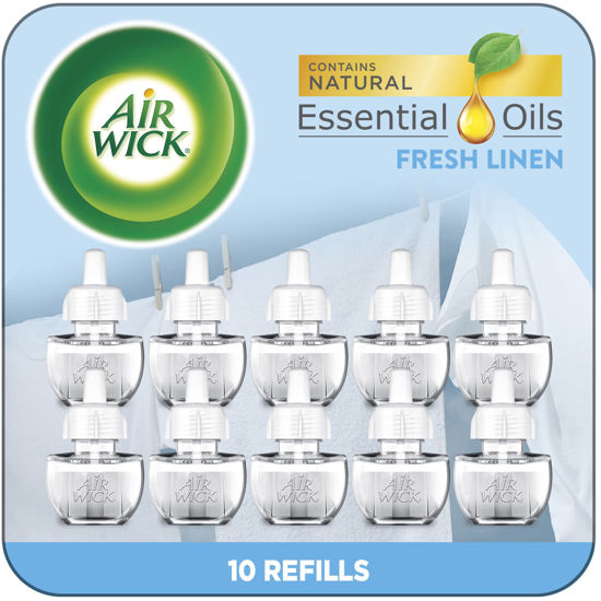 Picture of Air Wick Plug in Scented Oil Refill, 10ct, Fresh Linen, Air Freshener, Essential Oils, Eco Friendly Pack