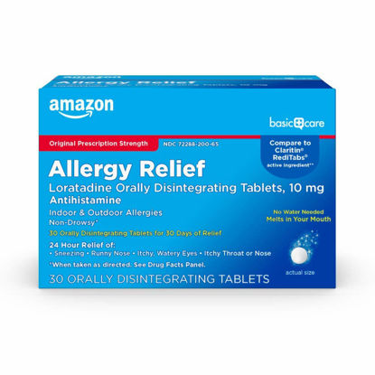 Picture of Amazon Basic Care Loratadine Orally Disintegrating Tablets, 10 mg, Antihistamine Medicine, 24 Hour Allergy Relief, 30 Count
