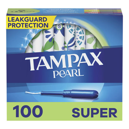 Picture of Tampax Pearl Tampons Super Absorbency,With Leakguard Braid, Unscented, 50 Count x 2 Packs (100 Count total)