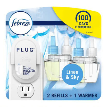 Picture of Febreze Plug In Air Fresheners, Linen & Sky Scent, Odor Fighter for Strong Odors, 1 Warmer + 2 Oil Refills