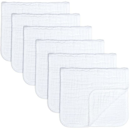 Picture of Comfy Cubs Muslin Burp Cloths Large 100% Cotton Hand Washcloths for Babies, Baby Essentials 6 Layers Extra Absorbent and Soft Boys & Girls Baby Rags for Newborn Registry (White, 6-Pack, 20" X10")