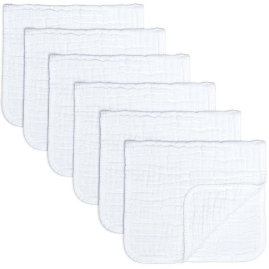 Picture of Comfy Cubs Muslin Burp Cloths Large 100% Cotton Hand Washcloths for Babies, Baby Essentials 6 Layers Extra Absorbent and Soft Boys & Girls Baby Rags for Newborn Registry (White, 6-Pack, 20" X10")