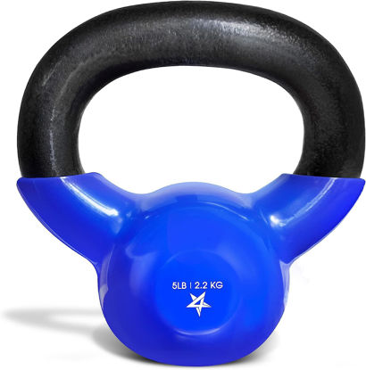 Picture of Yes4All Vinyl Coated Kettlebell Weights Set - Great for Full Body Workout and Strength Training - Vinyl Kettlebell 5 lbs, Dark Blue